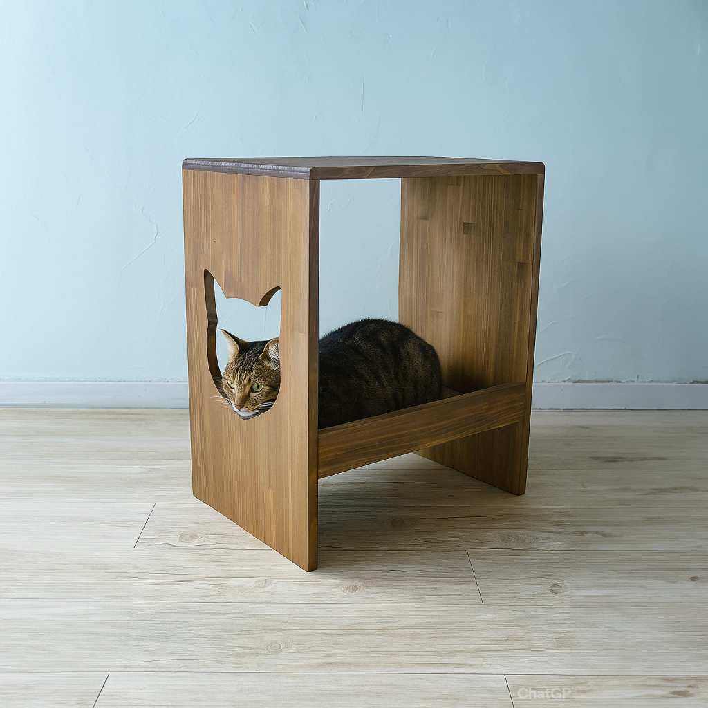 猫と一緒に過ごすサイドテーブル